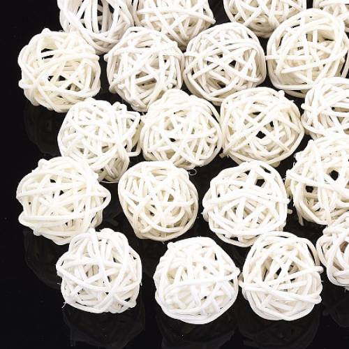 Handmade Cane Woven Beads - For Making Straw Earrings and Necklaces - Rattan Balls - Beige - 18~24mm