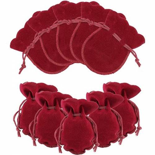 NBEADS 50 Pcs Velvet Bags - Calabash Shape Drawstring Jewelry Pouches Small Candy Gift Bags for Christmas Wedding Birthday Party Favors - Dark Red...
