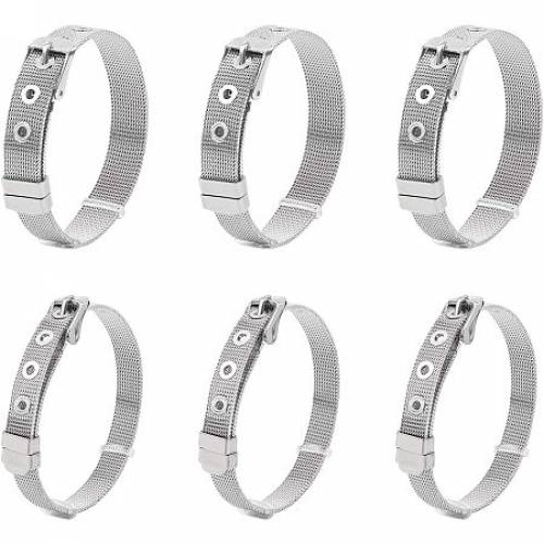 NBEADS 6 Pcs Stainless Steel Bracelets - Slide Wristbands Metal Bracelets for Slide Charms DIY Bracelet Making Supplies