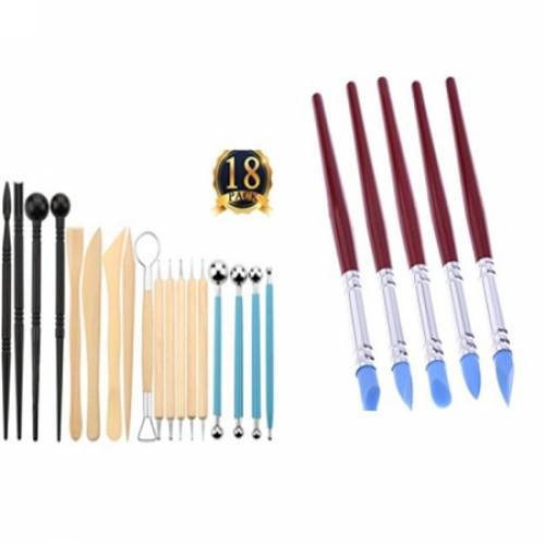 BENECREAT 23PCS Ball Stylus Dotting Modeling Tools Pottery Carving Tool Set - Includes Clay Color Shapers - Modeling Tools & Wooden Sculpture Knife...