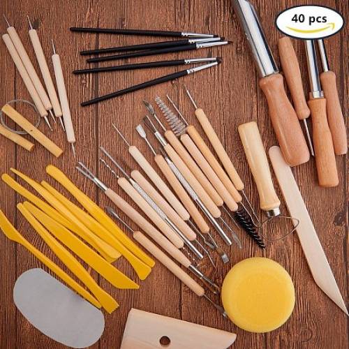 BENECREAT 40PCS Clay Sculpting Tools Pottery Carving Tool Set - Includes Clay Color Shapers - Modeling Tools & Wooden Sculpture Knife for...