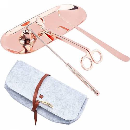 CRASPIRE Iron Candle Making Tools Set - with Wick Scissor - Wick Hook - Extinction Hood & Tray - with Felt Foldable Storage Bags - Rose Gold - Wick...