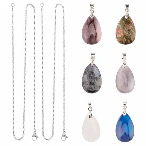 Unicraftale DIY Pendant Necklaces Making Kits - include Natural Gemstone Pendants - 304 Stainless Steel Necklace Making - Teardrop - Stainless Steel...