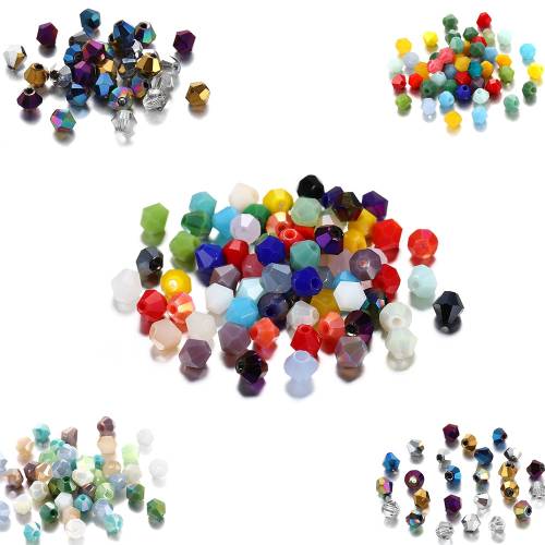 200pcs 4mm Shiny Bicone Crystal Beads Glass Beads Multicolor Faceted Spacer Beads for Charms Bracelet Jewelry Making Accessories
