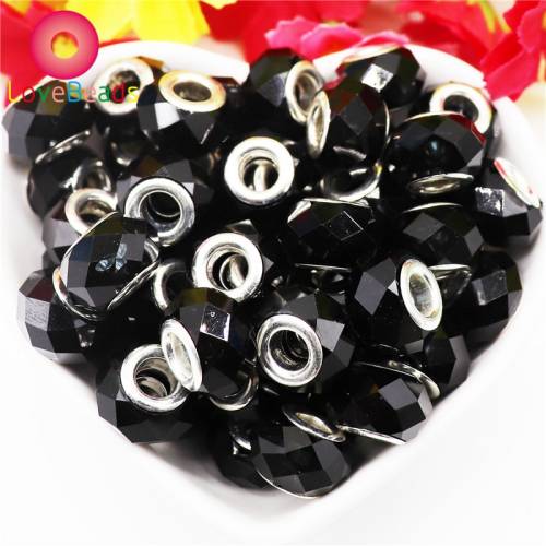 10 Pcs Black Color Jelly Resin Murano Charms Faceted Large Hole Glass Beads Murano Spacer Fit Pandora Bracelet Chain Necklace