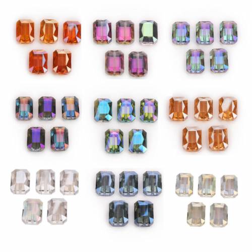 10Pcs 14mm Rectangle Glass Crystal Faceted Charms Loose Spacer Beads for DIY Jewelry Making