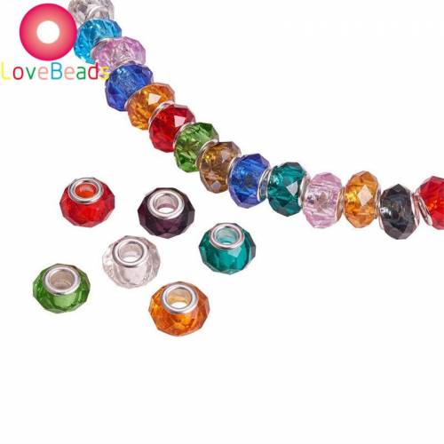 10Pcs Glass European Spacer Beads Murano Large Hole Faceted Chain Crystal Beads for DIY Pandora Charm Bracelets Earrings Jewelry