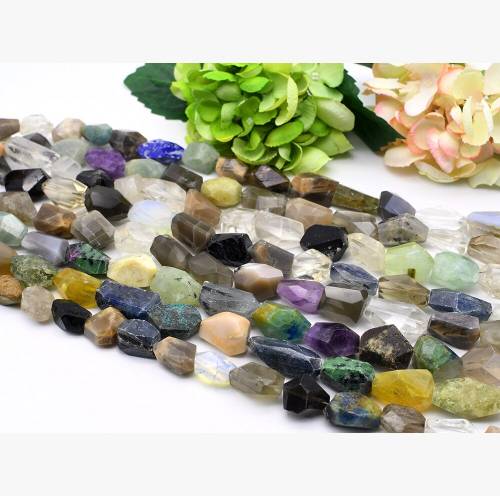 13-15x20-35mm Natural Faceted Mixed Gemstone Irregular Oval Stone Beads For DIY necklace bracelet jewelry make 15 free delivery