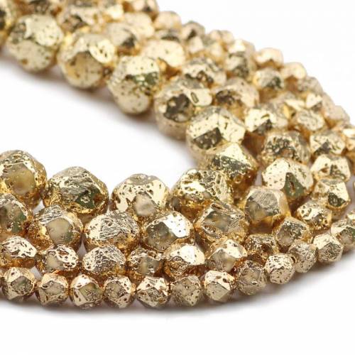 14 Gold Faceted Round Volcanics Lava Natural Stone Spacers Loose Beads For Jewelry Making DIY Bracelets Accessories 6/8/10/12mm
