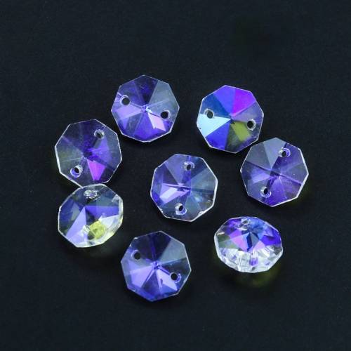 20PCS K9 Crystal Prism Octagon Beads 2 Holes suncatcher Faceted Glass Garland Curtain Spacer Bead Chandelier Parts Accessories