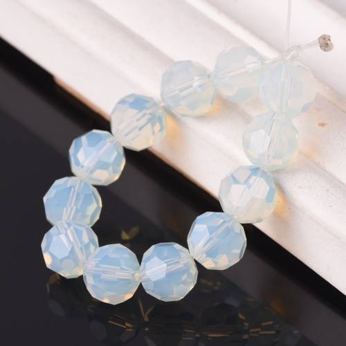20pcs Opal White Round 32 Facets Faceted Crystal Glass Loose Beads for Jewelry Making DIY Crafts