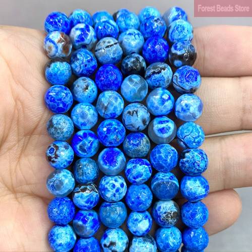 8mm Natural Faceted Frost Dark Blue Dream Fire Dragon Veins Agates Round Beads for Diy Bracelet Jewelry Making 15‘‘ Strand