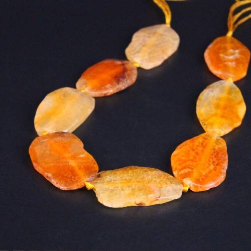 Approx8PCS/strand Orange Yellow Raw Dragon Veins Agates Druzy Faceted Slab Nugget Beads - Drusy Gems Stone Slice Pendants Jewelry