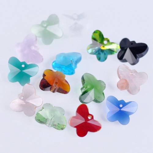 Butterfly Shape Crystal Glass Faceted Drops Pendants 14mm Loose Top Drilled Beads For Jewelry Making DIY Craft