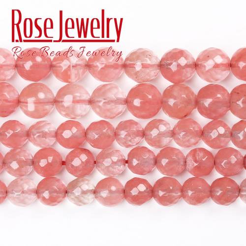 Faceted Pink Cherry Quartz Loose Beads Stone 15 4 6 8 10 12MM Pick Size for Jewelry Making DIY Necklace Bracelet Accessories