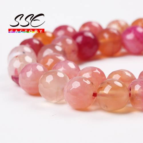 Faceted Pink Dragon Vein Agates Round Loose Beads Natural Stripes Agates Beads 8 10mm For Jewelry Making DIY Bracelet Wholesale