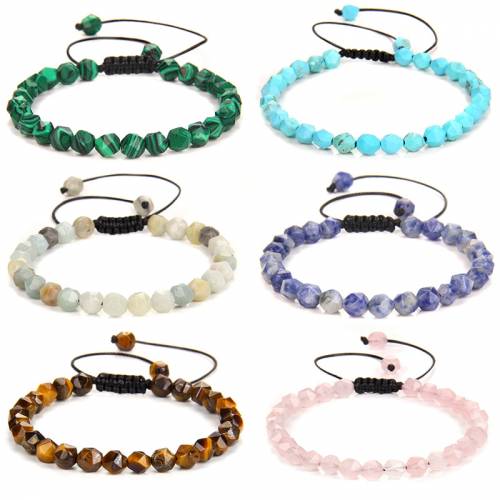 Fashion Beads Braided Bracelet 6mm Faceted Natural Stone Tiger Eye Aagtes Bracelets Adjustable Women Men Energy Yoga Bracelet