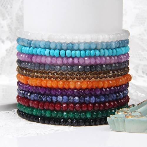 Fashion Colorful 3x4mm Faceted Crystal Stone Bracelets For Women Men Mini Beads Jades Jaspe Turquoises Stretch Bracelet Jewelry
