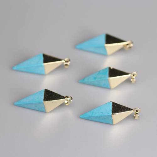 Golden Plated Bail Natural Blue Turquoises Cone Point Pendant - 5pcs/lot - Howlite Faceted Nugget Beads - DIY Pendant Jewelry Making