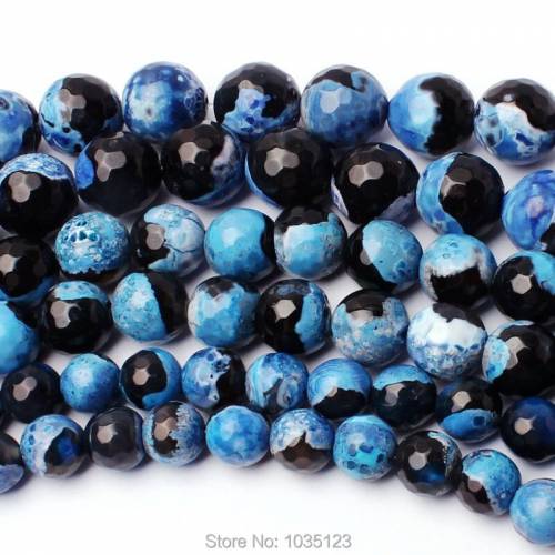 High Quality 8 - 10 - 12mm Natural Blue Black Stone Faceted Round Shape Gems Loose Beads Strand 15 Jewellery Creative Making wj305"