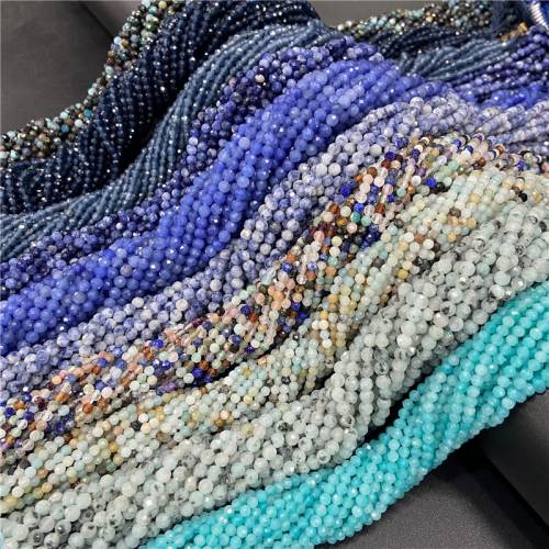 HOT Small Natural Faceted Stone Beads Blue Quartzs Crystal Bead 2/3/4mm Quartzs Agates Fluorite Crystal Beads for Jewelry Making