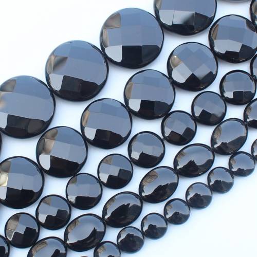 Natural Black Agates onyx Faceted Oval Round 10-25mm beads 15inch - DIY Jewelry Making - pendant - necklace