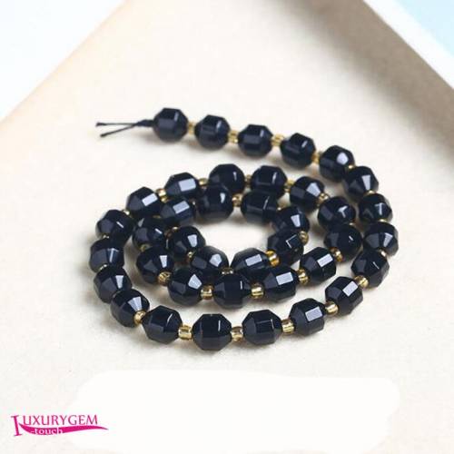 Natural Black Agates Stone Spacer Loose Beads High Quality 6/8/10mm Faceted Olives Shape DIY Jewelry Making Accessories a4296