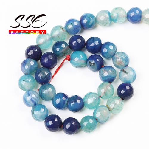 Natural Blue Faceted Dragon Vein Agates Round Loose Beads 15‘‘Strand 6/8/10mm For Jewelry Making DIY Bracelet Necklace Wholesale