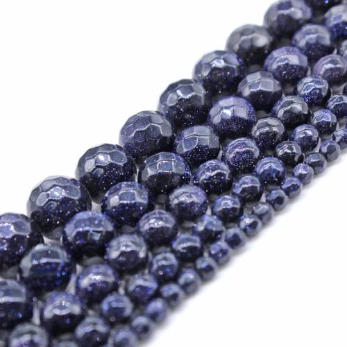 Natural Faceted Blue Sand Stone Round Loose Stone Beads 15 inch/strand Pick Size 4 6 8 10 12mm For Jewelry Making Pick Size