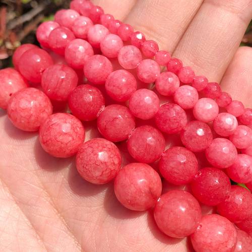 Natural Faceted Pink Chalcedony Stone Round Beads for Jewelry Making Pick Size 4/6/8/10/12mm 15 inches DIY Necklace Bracelet
