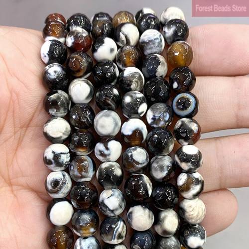 Natural Frost Black Dream Fire Dragon Veins Agates Faceted Round Beads Diy Bracelet Earrings Jewelry Making 15‘‘ Strand 8mm