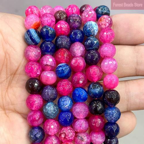 Natural Smooth Faceted Rose Pink Dream Fire Dragon Veins Agates Round Loose Beads 8mm for Handmade Jewelry Making 15‘‘ Strand