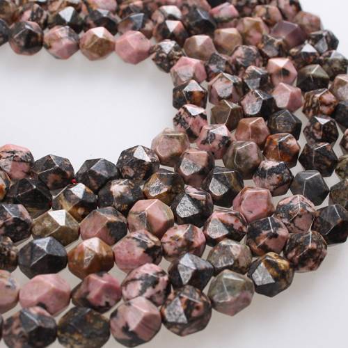 Natural Stone Beads Big Faceted Black Lace Rhodonite Stone Loose Beads 6 8 10 12mm Beads For Bracelets Necklace Jewelry Making