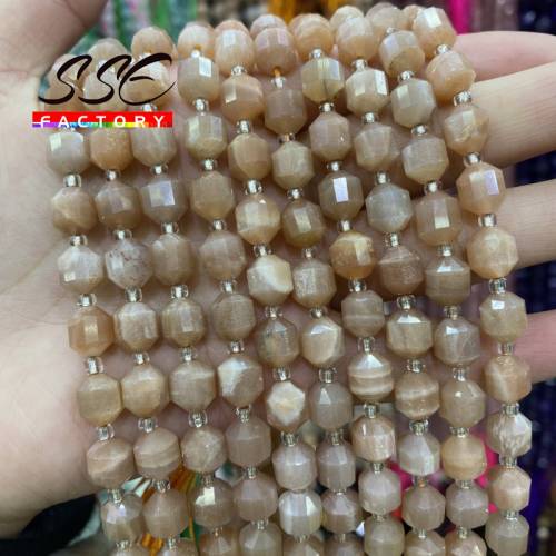 Natural Stone Faceted Orange Sunstone Loose Spacer Charm Beads for Jewelry Making Diy Bracelets Women Necklace 8mm 15 Inches