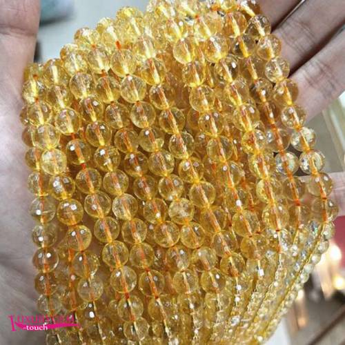 Natural Yellow Crystal Citrines Stone Loose Beads High Quality 6/8/10mm Faceted Round Shape DIY Jewelry Accessories 38cm wk398