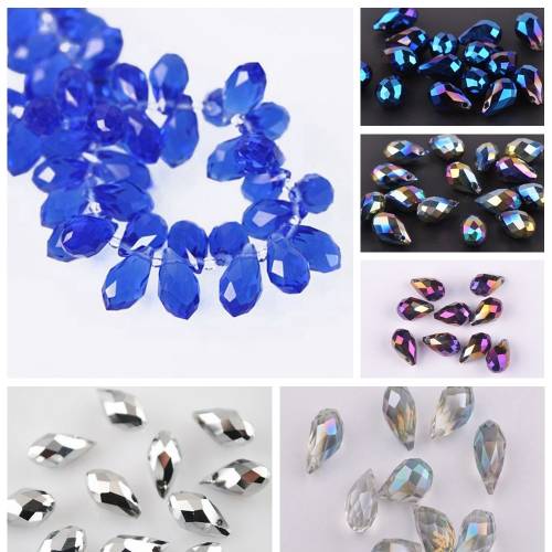 Pure Color & Plated Teardrop Faceted Crystal Glass 8X13mm Top Drilled Pendant Drops Loose Beads For Jewelry Making DIY