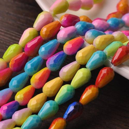 Rainbow Coated Teardrop Pear Shape Faceted Glass 12x8mm 15x10mm Loose Beads Wholesale for Jewelry Making DIY Crafts