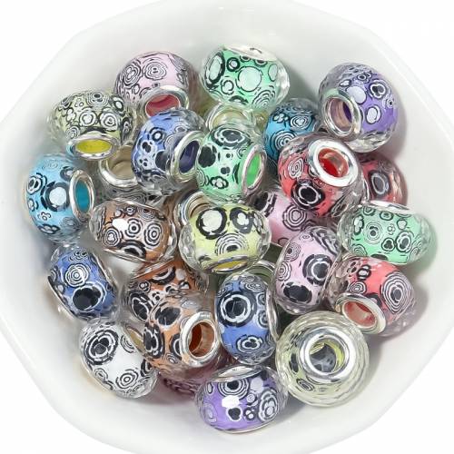 Resin Hexagonal Faceted Large Hole Beads Circle Pattern Loosely Spaced Beads For Jewelry Making Bracelets Necklaces Freely Match
