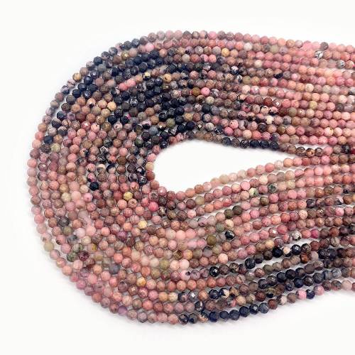 Rhodonite Gradient Natural Stone Necklace Bead 2mm3mm4mm Faceted Round Bracelet Beads DIY Jewelry Making Earrings Accessories