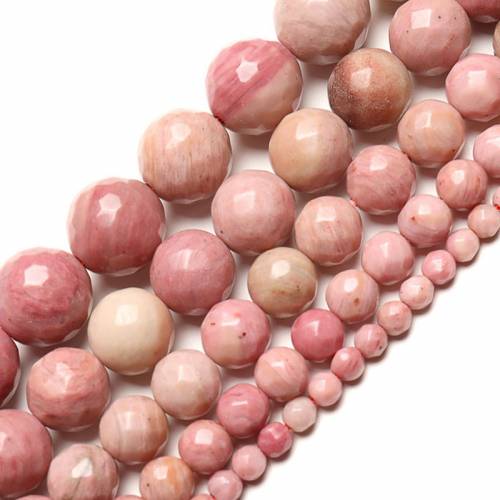 Wholesale Faceted Pink Natural Rhodochrosite Stone Beads Round Loose Jasper Beads For Jewelry Making DIY Bracelets 4-12mm