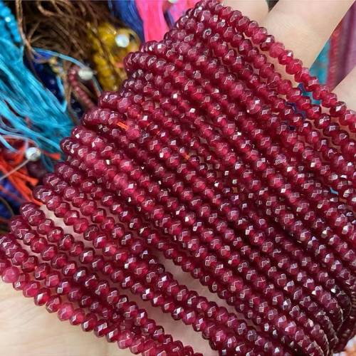 Wholesale Natural Stone Red Rubies Abacus Faceted Chalcedony Loose Spacer Beads 3x4mm For DIY Jewelry Making Jades Findings