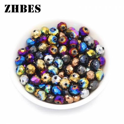 ZHBES 8mm 50pcs Flat Faceted Round Shape Plating Colors Austrian Crystal Spacer Loose Beads For DIY Jewelry Bracelet Findings