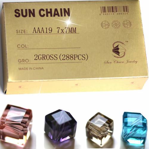 288pcs/Box AAA Crystal Glass cube shape beads inclined hole fashion Jewelry compontments and accessories 7x7mm