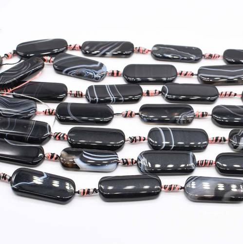 2strands/lot 41mm Natural black with white stripes rectangular Agates smooth natural stone beads For DIY Necklace Bracelets
