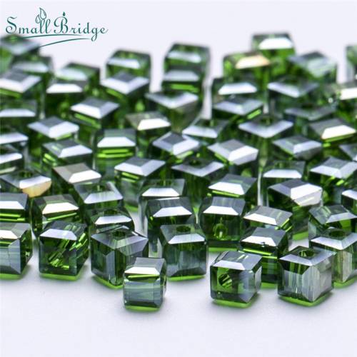 4 6mm Austria Green Faceted Square Glass Beads For Jewelry Making Diy Decoration Transparent Loose Crystal Cube Bead Wholesale
