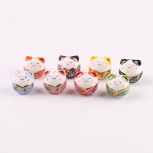 50pc Fortune Cat Lose Ceramic Porcelain Beads For Jewelry Making DIY Crafts Findings Japanese Maneki Neko Kawaii Amulet Charm