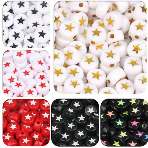 600/200pcs 7x4mm Mixed Star Shpae Acrylic Round Flat Alphabet Loose Spacer Luminous Beads for Jewelry Making Bracelets Necklaces