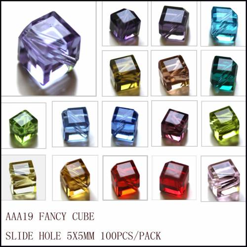 AAA Crystal Square Beads 5x5mm For Jewelry Making Decorative Cube Glass DIY Beads 100pcs Cross Hole