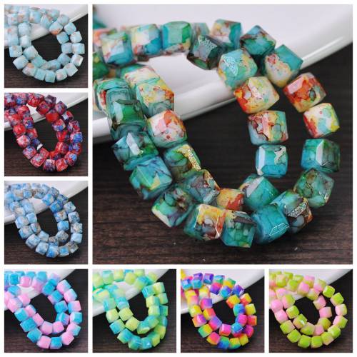 Colorful Coated Cube Square Faceted 8mm 10mm Opaque Glass Loose Crafts Beads Wholesale lot for Jewelry Making DIY Craft Findings