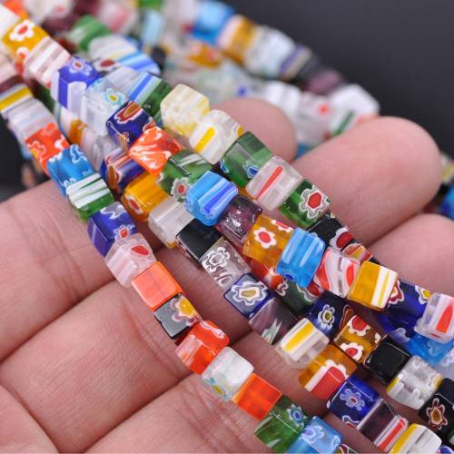 Cube Sauqre Shape Mixed Flower Patterns 6mm 8mm Millefiori Glass Loose Beads for DIY Crafts Jewelry Making Findings